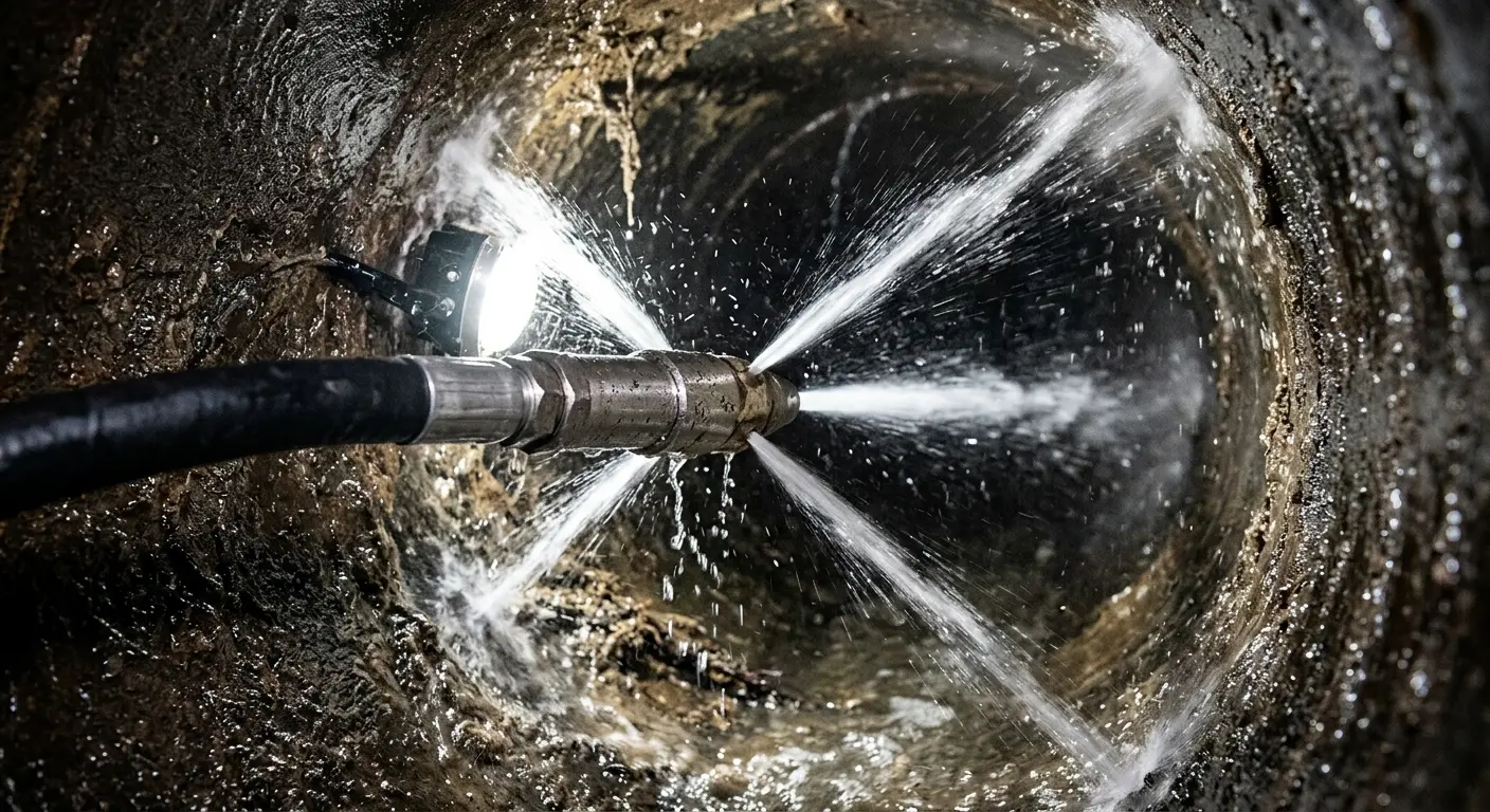 High-pressure hydro jetting nozzle cleaning sewer pipe for Storm Drain Cleaning in Sullivan
